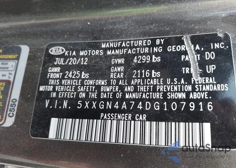 2013 Kia Optima Ex z USA, uszkodzony, nr VIN 5XXGN4A74DG107916